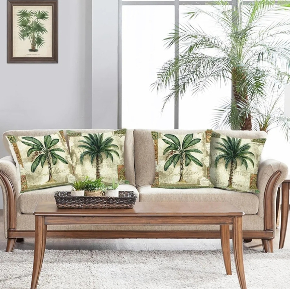 Set of 4 Tropical Palm Tree Throw Pillow Covers 20×20 - Picture 3 of 3